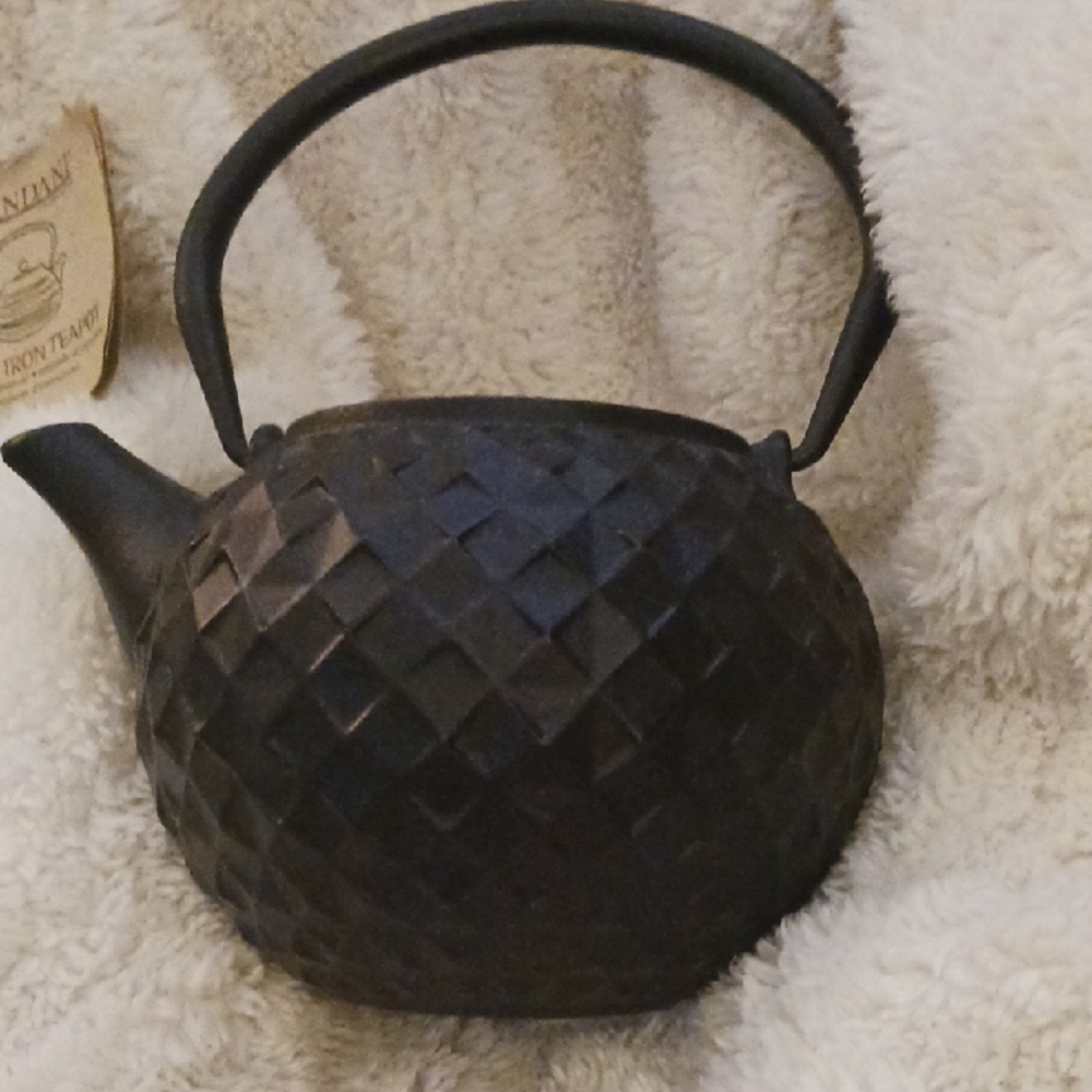 BRANDANI Black Cast Iron Teapot with Diamond Pattern Finish